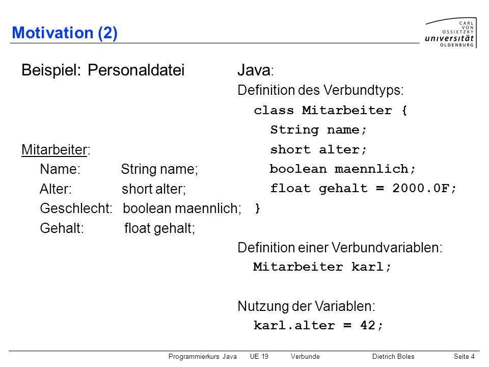 Beispiel: Personaldatei Java: