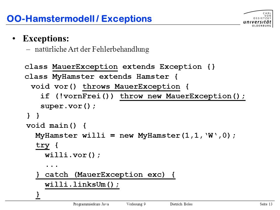 OO-Hamstermodell / Exceptions