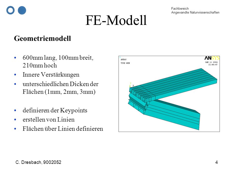 FE-Modell Geometriemodell 600mm lang, 100mm breit, 210mm hoch