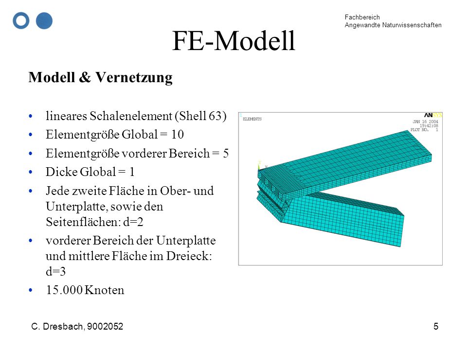 FE-Modell Modell & Vernetzung lineares Schalenelement (Shell 63)