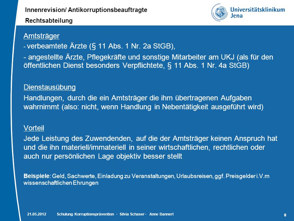 Amtsträger - verbeamtete Ärzte (§ 11 Abs. 1 Nr. 2a StGB),