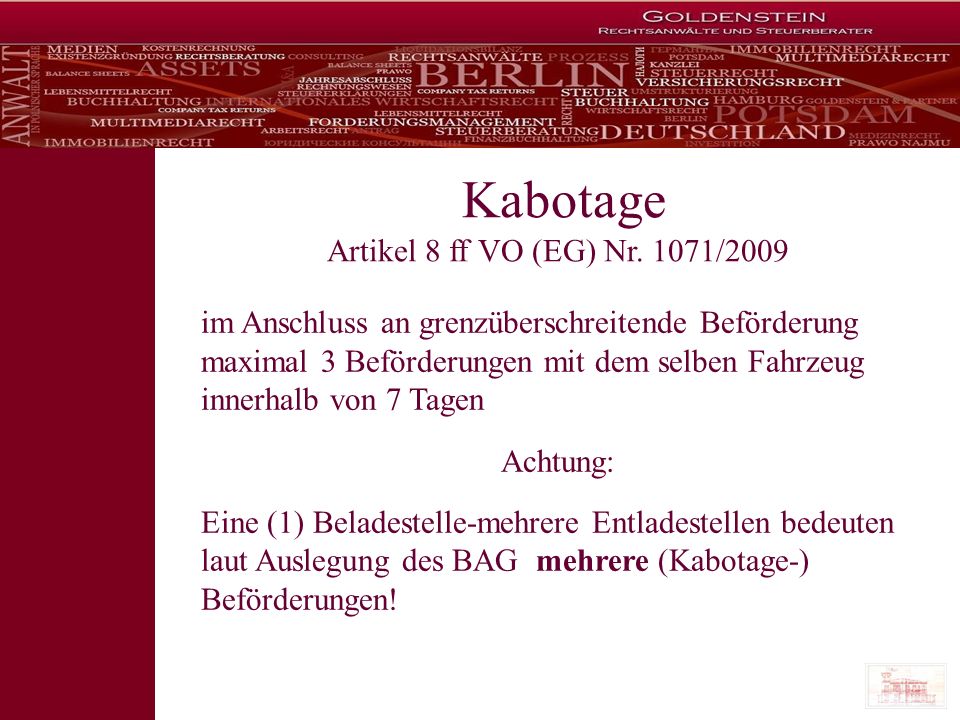 Kabotage Artikel 8 ff VO (EG) Nr. 1071/2009