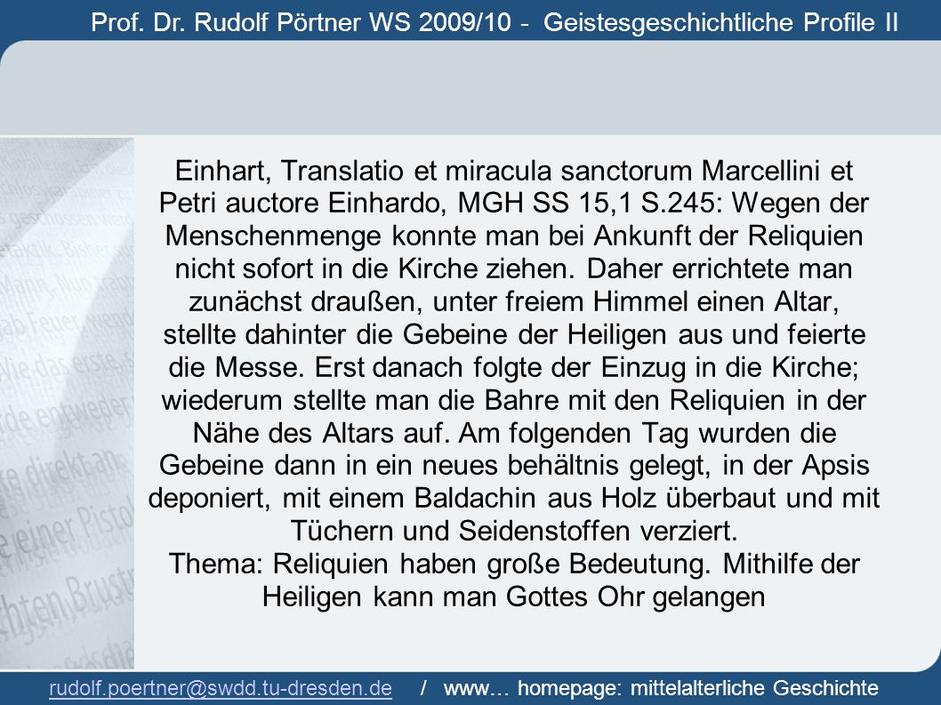 Prof. Dr. Rudolf Pörtner WS 2009/10 - Geistesgeschichtliche Profile II