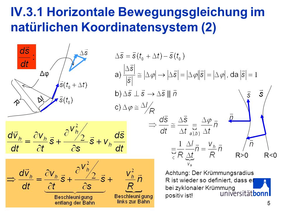 IV.3.1 Horizontale Bewegungsgleichung im natürlichen Koordinatensystem (2)