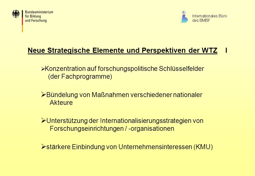 Neue Strategische Elemente und Perspektiven der WTZ I