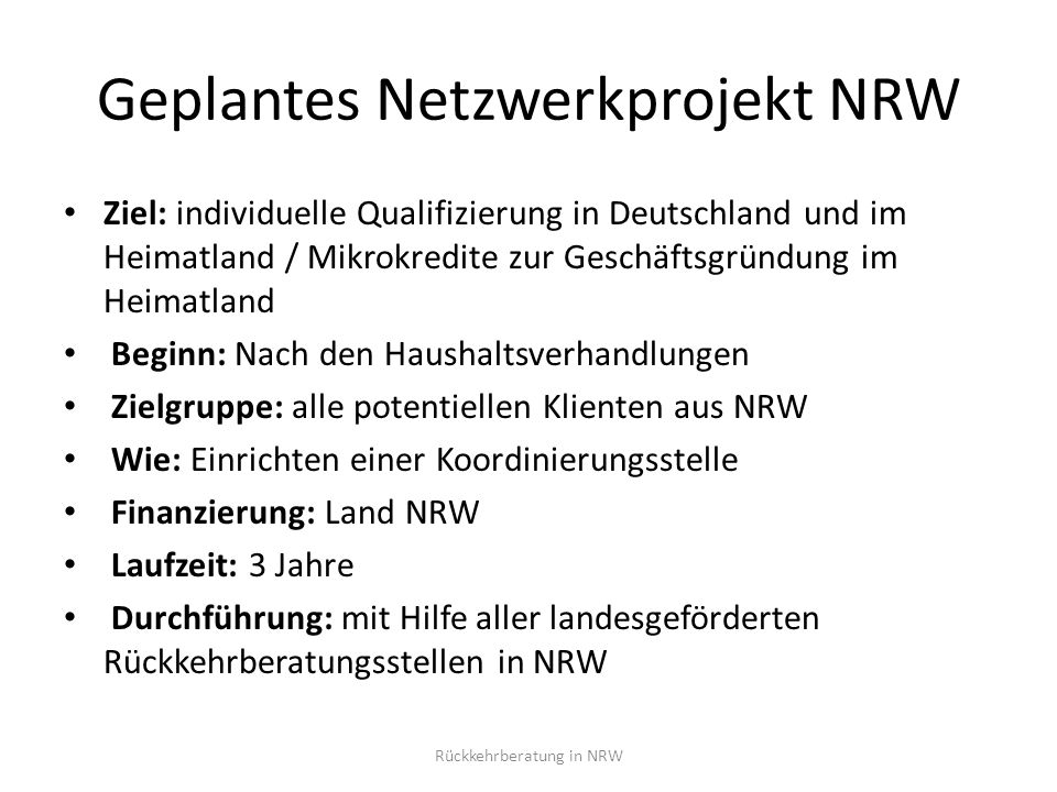 Geplantes Netzwerkprojekt NRW