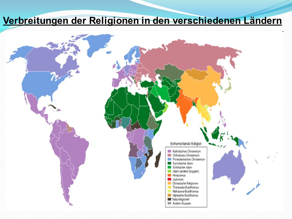 Verbreitungen der Religionen in den verschiedenen Ländern