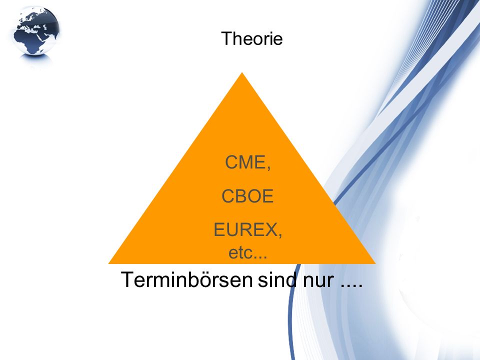 Terminbörsen sind nur .... Theorie CME, CBOE EUREX, etc...