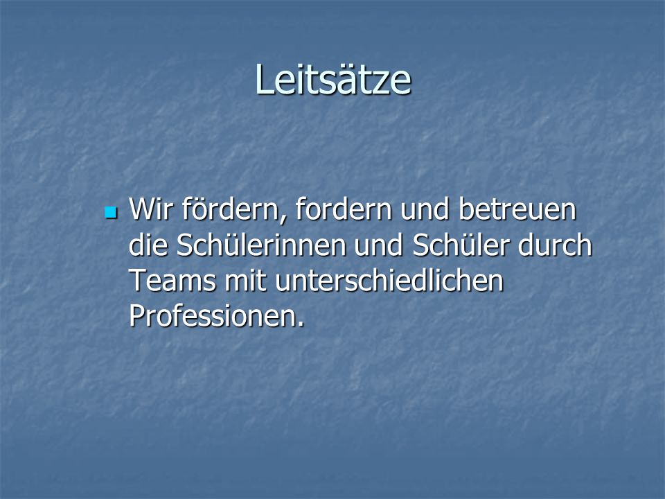 Leitsätze Wir fördern, fordern und betreuen die Schülerinnen und Schüler durch Teams mit unterschiedlichen Professionen.