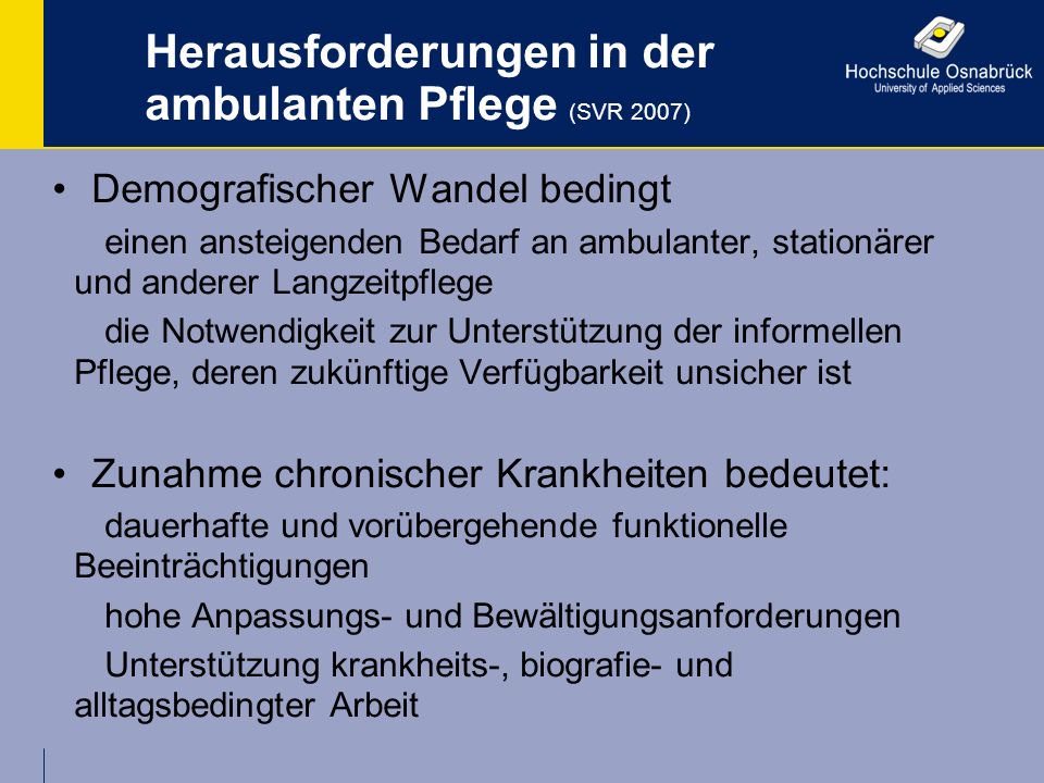 Herausforderungen in der ambulanten Pflege (SVR 2007)