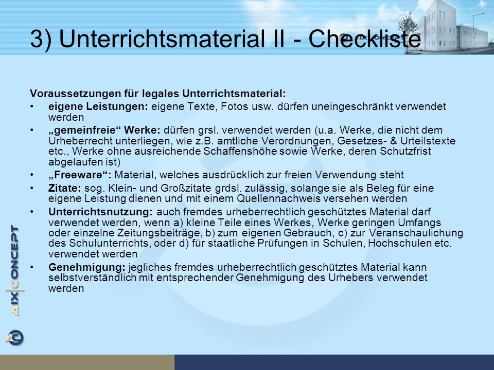 3) Unterrichtsmaterial II - Checkliste