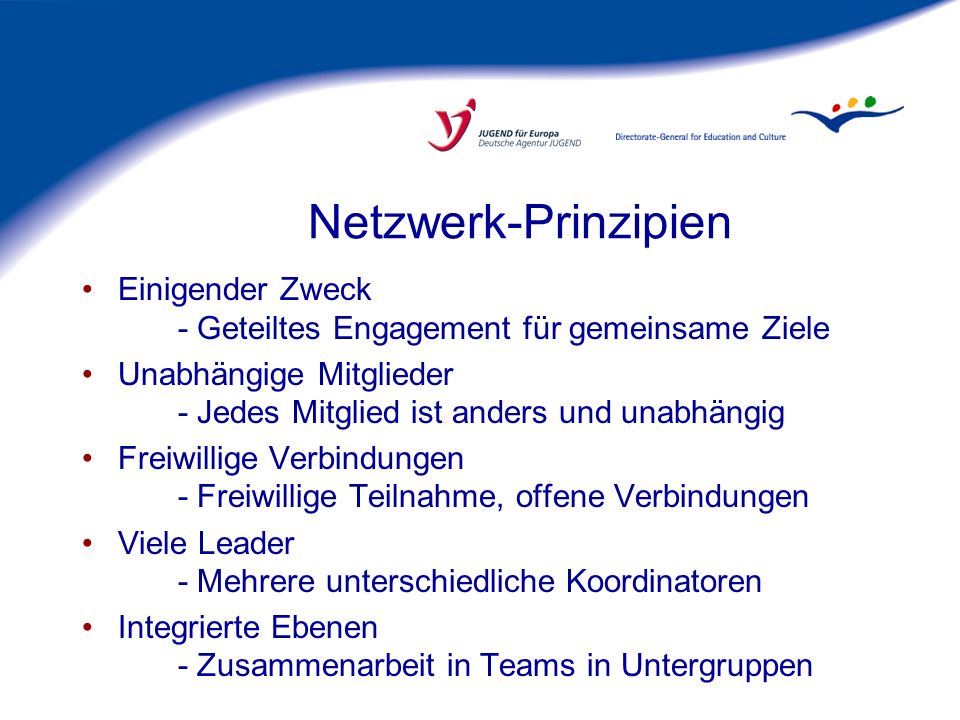 Netzwerk-Prinzipien Einigender Zweck - Geteiltes Engagement für gemeinsame Ziele.