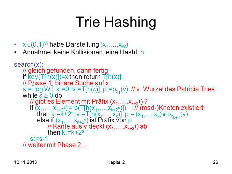 Trie Hashing x{0,1}W habe Darstellung (x1,…,xW)