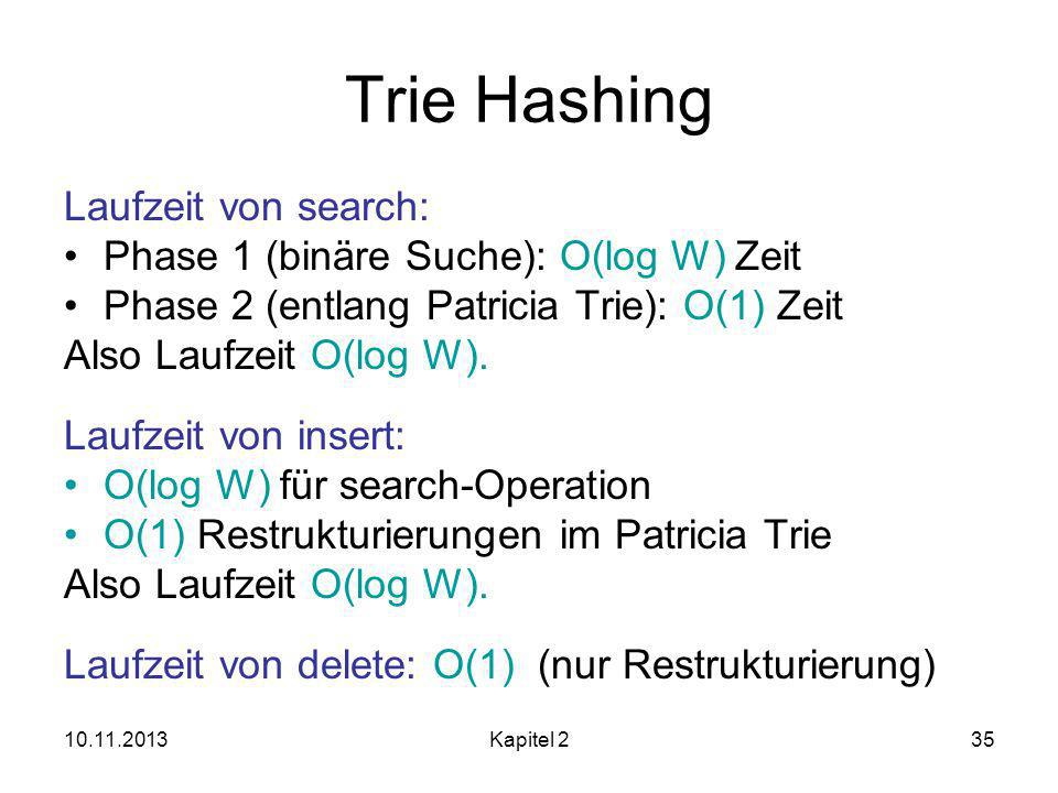 Trie Hashing Laufzeit von search: