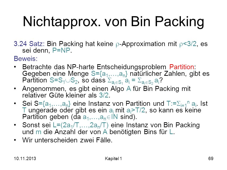 Nichtapprox. von Bin Packing