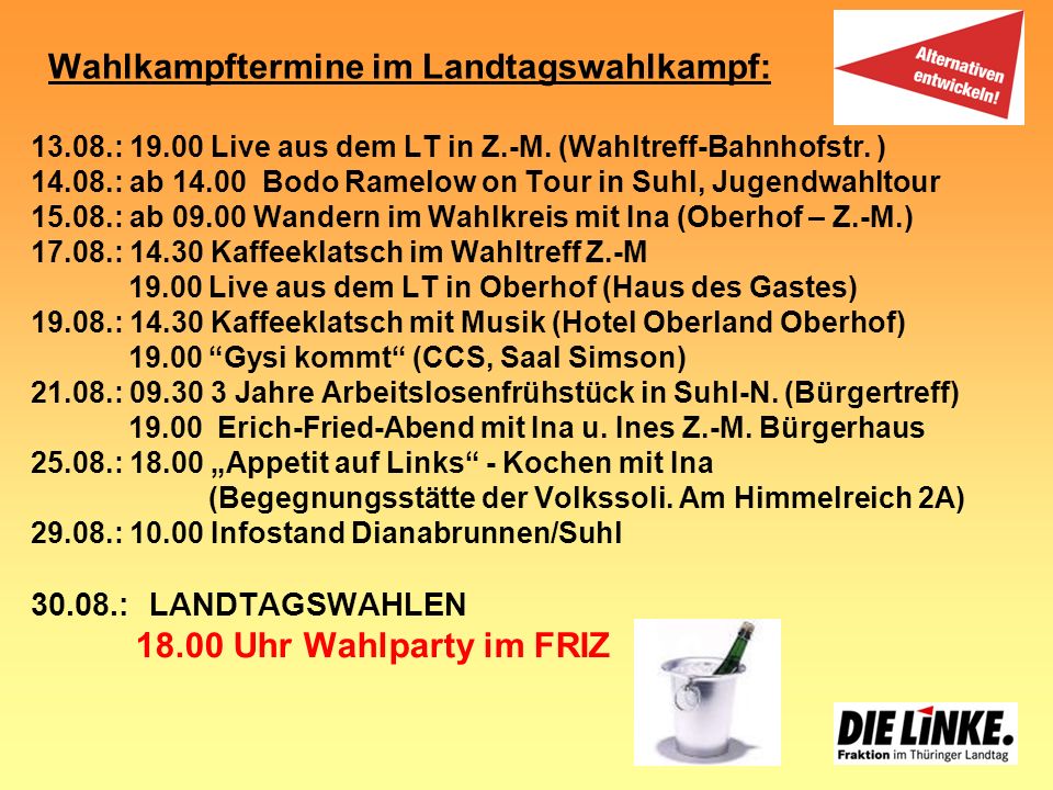 Wahlkampftermine im Landtagswahlkampf:
