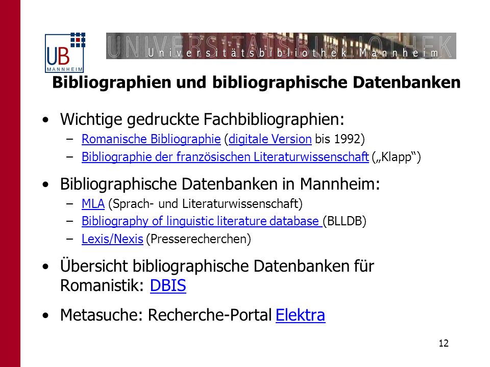 Bibliographien und bibliographische Datenbanken