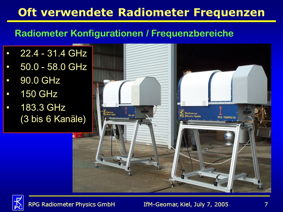 Oft verwendete Radiometer Frequenzen