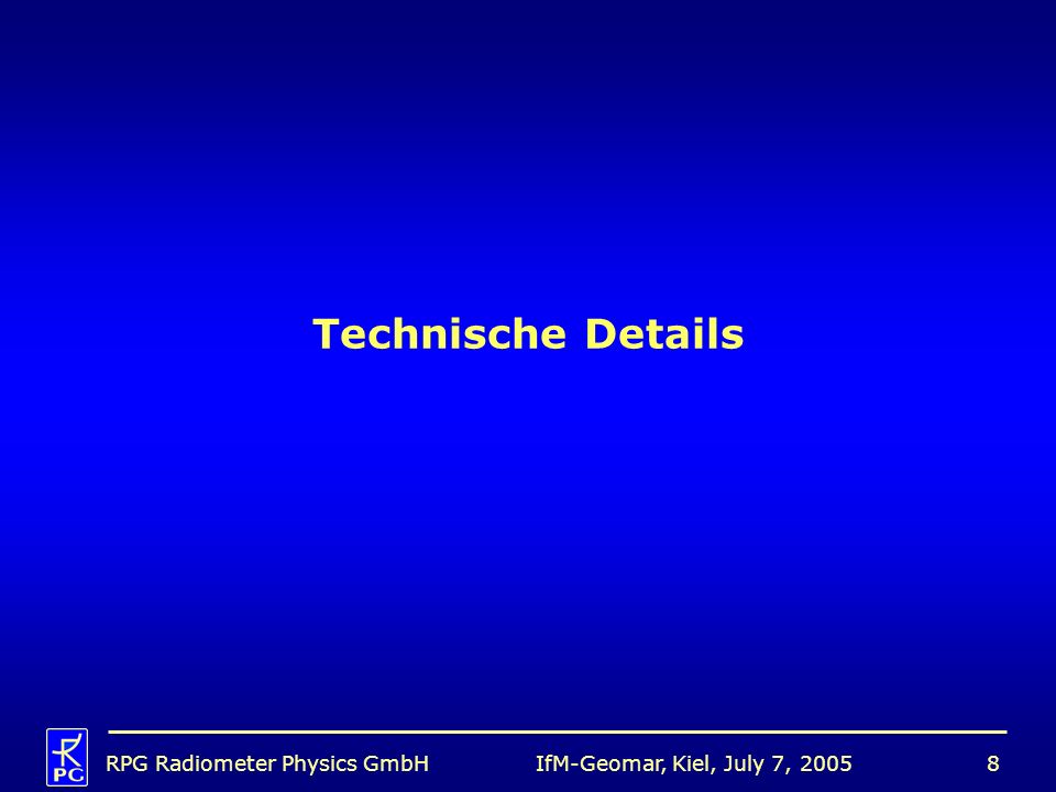 Technische Details RPG Radiometer Physics GmbH