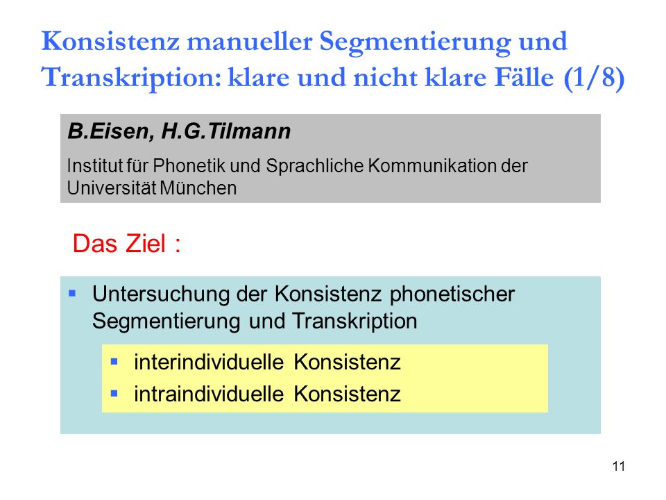 Konsistenz manueller Segmentierung und Transkription: klare und nicht klare Fälle (1/8)