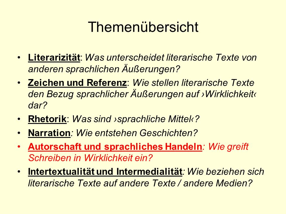 Themenübersicht Literarizität: Was unterscheidet literarische Texte von anderen sprachlichen Äußerungen