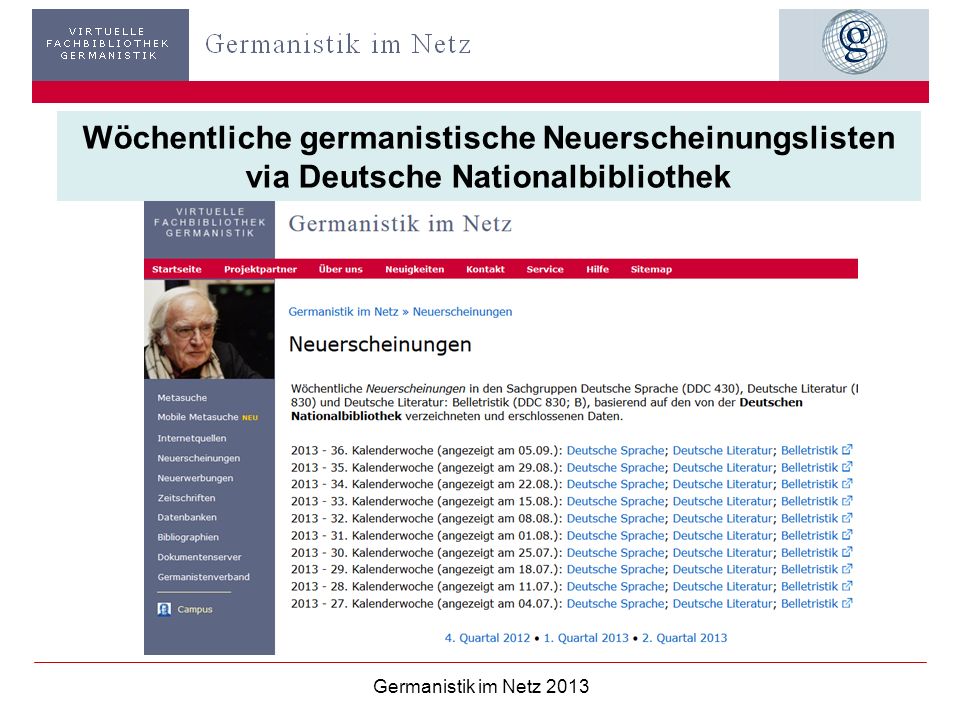 Wöchentliche germanistische Neuerscheinungslisten via Deutsche Nationalbibliothek