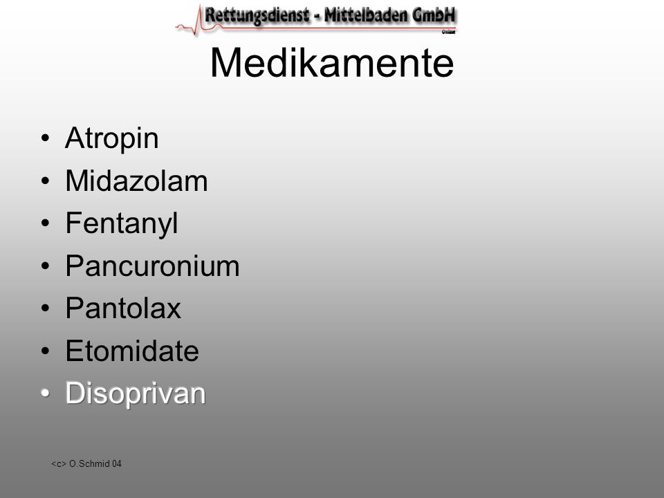 Medikamente Atropin Midazolam Fentanyl Pancuronium Pantolax Etomidate