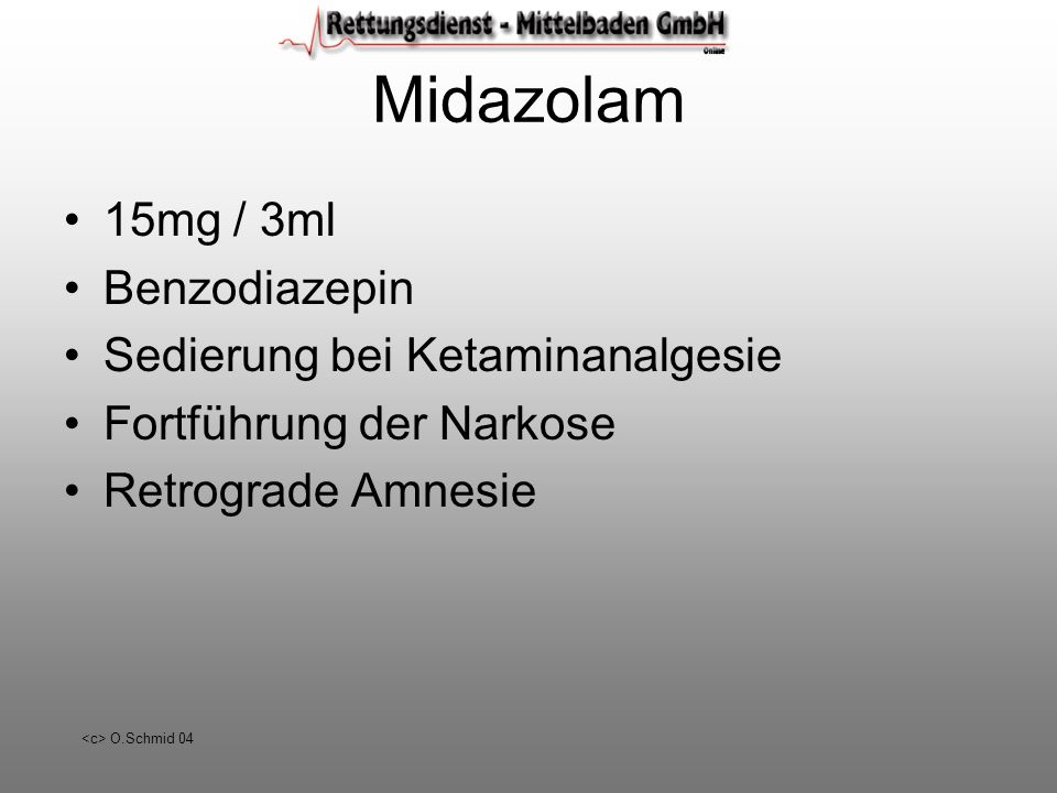 Midazolam 15mg / 3ml Benzodiazepin Sedierung bei Ketaminanalgesie