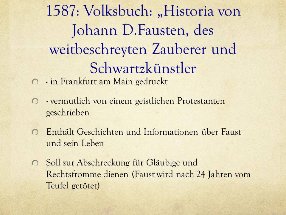 1587: Volksbuch: „Historia von Johann D