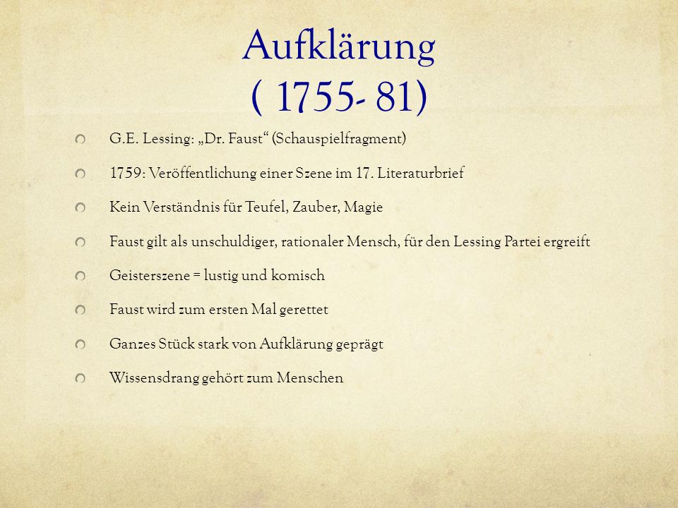 Aufklärung ( ) G.E. Lessing: „Dr. Faust (Schauspielfragment)