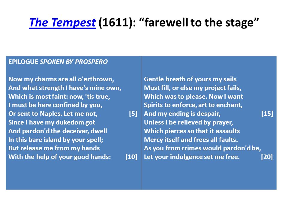 The Tempest (1611): farewell to the stage