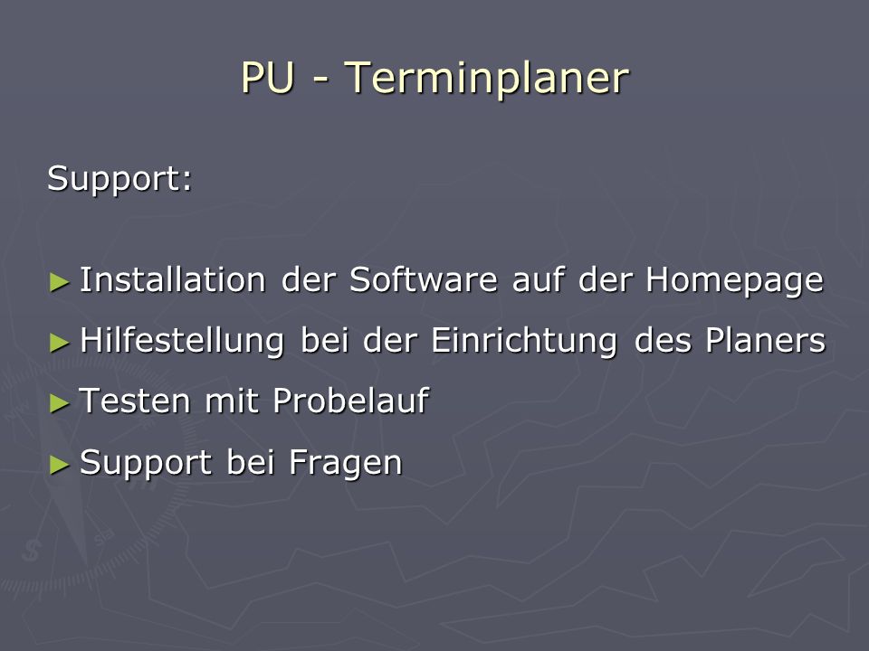 PU - Terminplaner Support: Installation der Software auf der Homepage