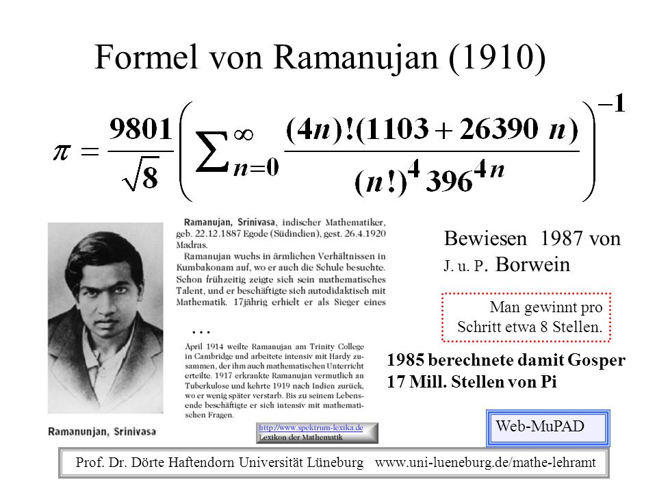 Formel von Ramanujan (1910)