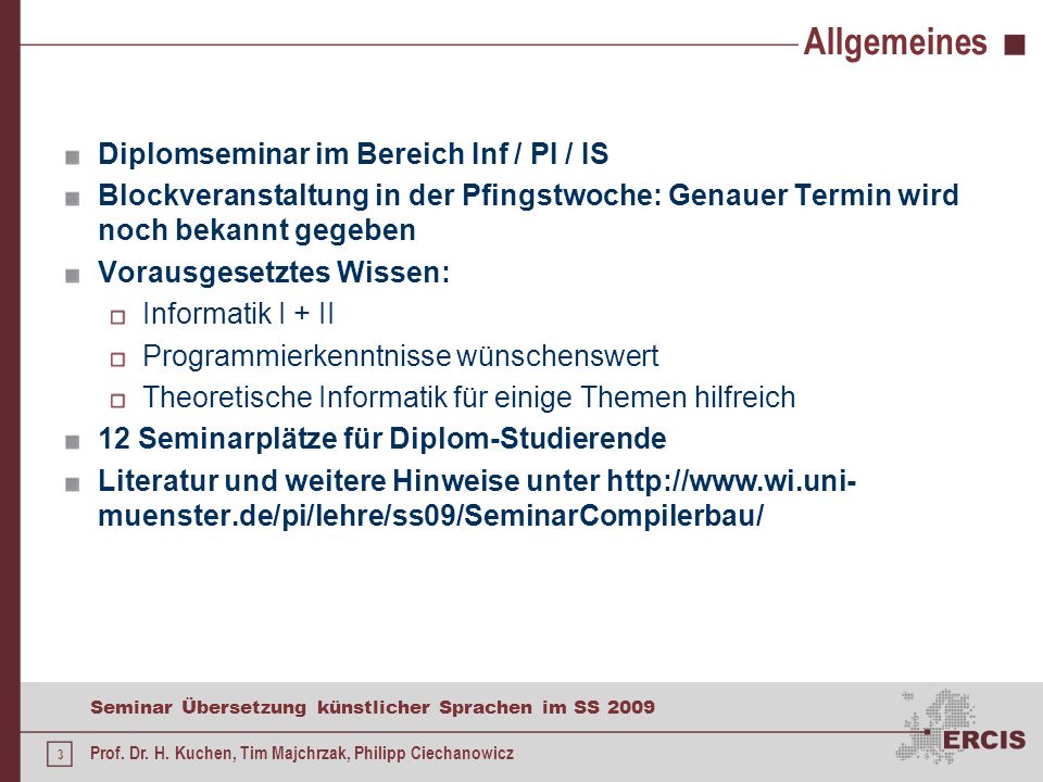 Allgemeines Diplomseminar im Bereich Inf / PI / IS