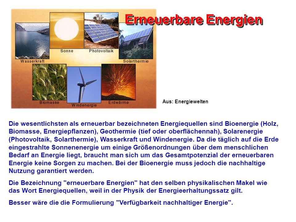 Erneuerbare Energien Aus: Energiewelten.