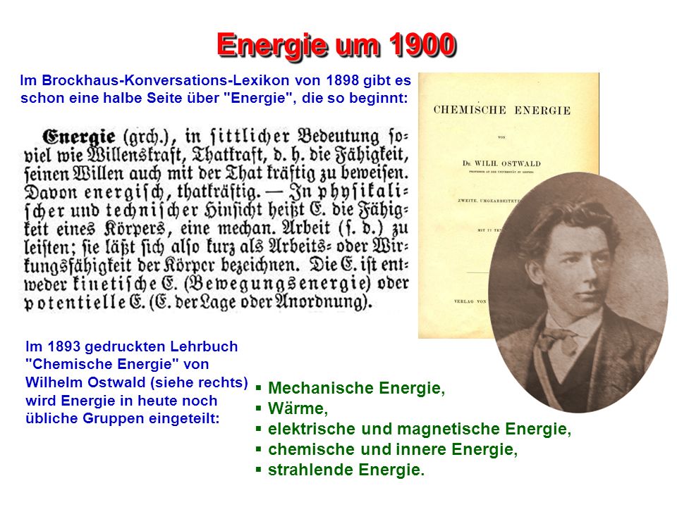 Energie um 1900 Mechanische Energie, Wärme,