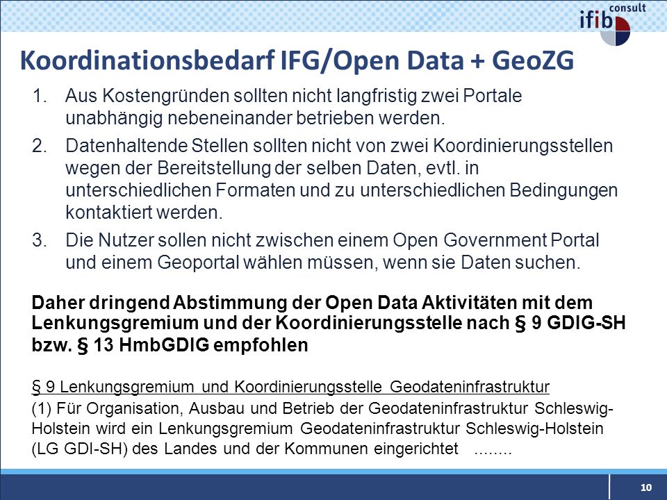 Koordinationsbedarf IFG/Open Data + GeoZG