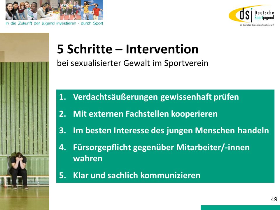 5 Schritte – Intervention bei sexualisierter Gewalt im Sportverein