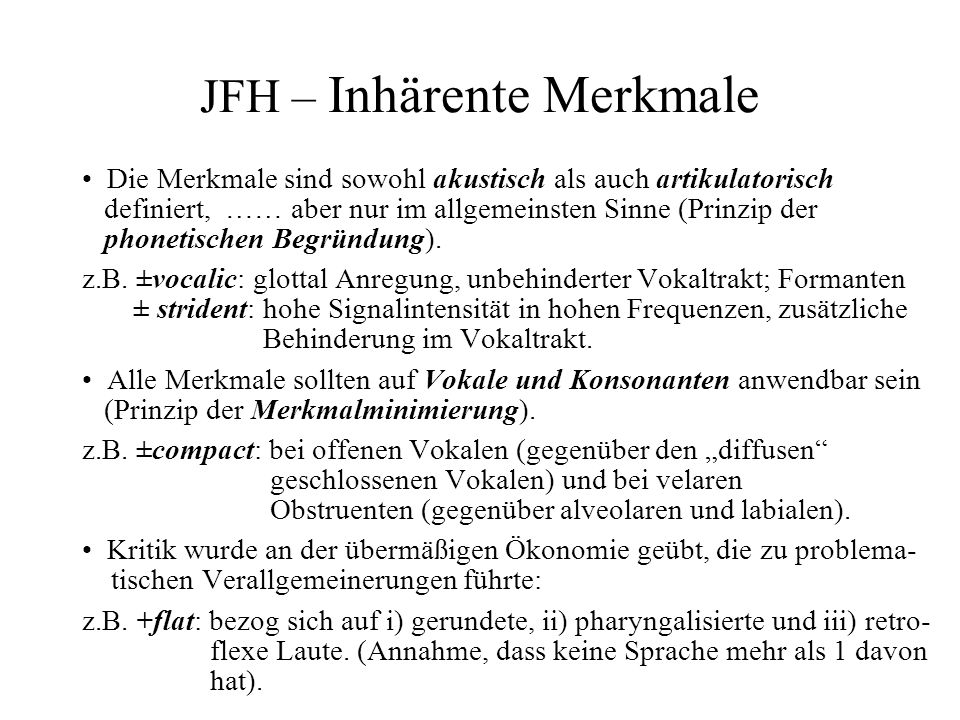 JFH – Inhärente Merkmale