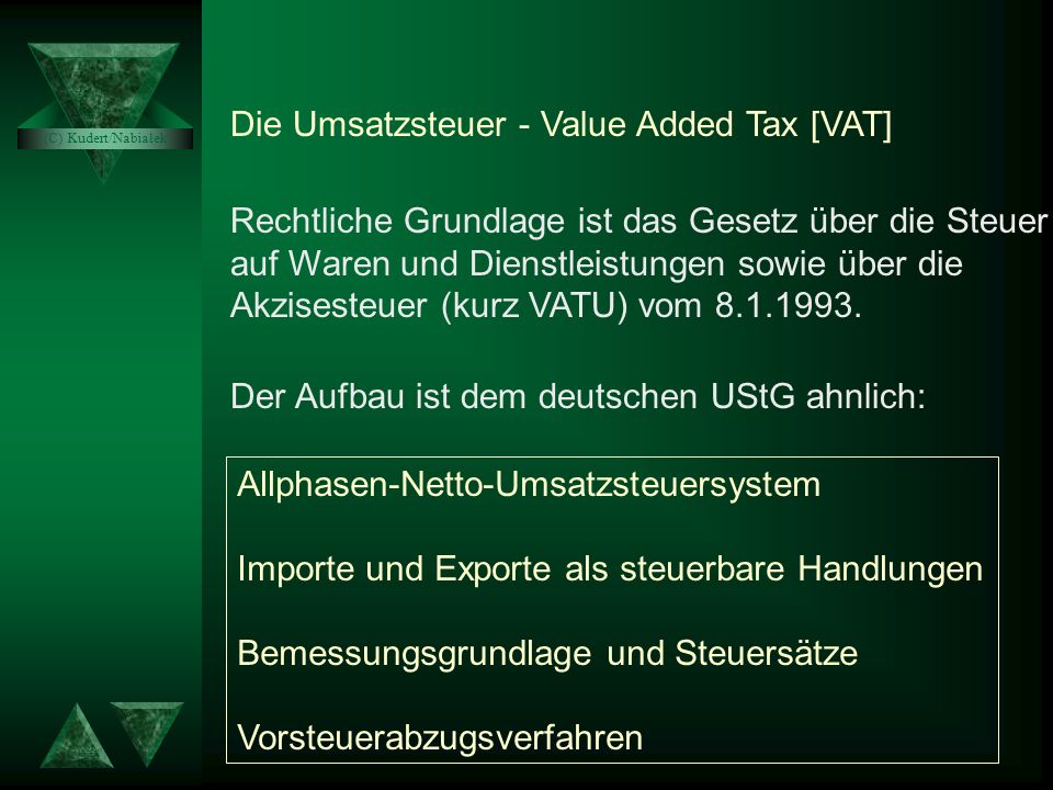 Die Umsatzsteuer - Value Added Tax [VAT]