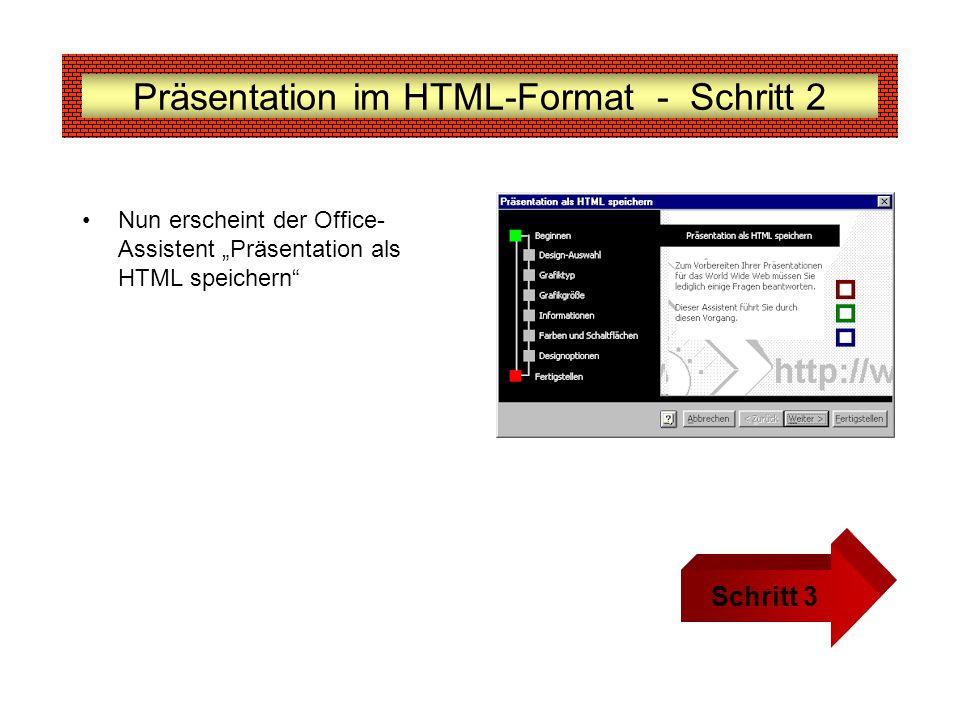 Präsentation im HTML-Format - Schritt 2