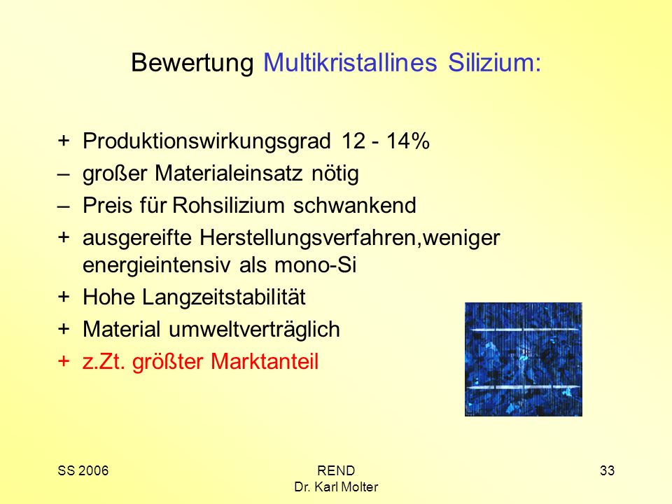 Bewertung Multikristallines Silizium: