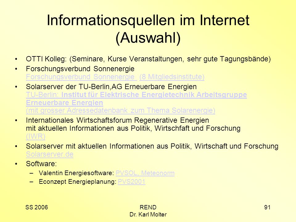 Informationsquellen im Internet (Auswahl)