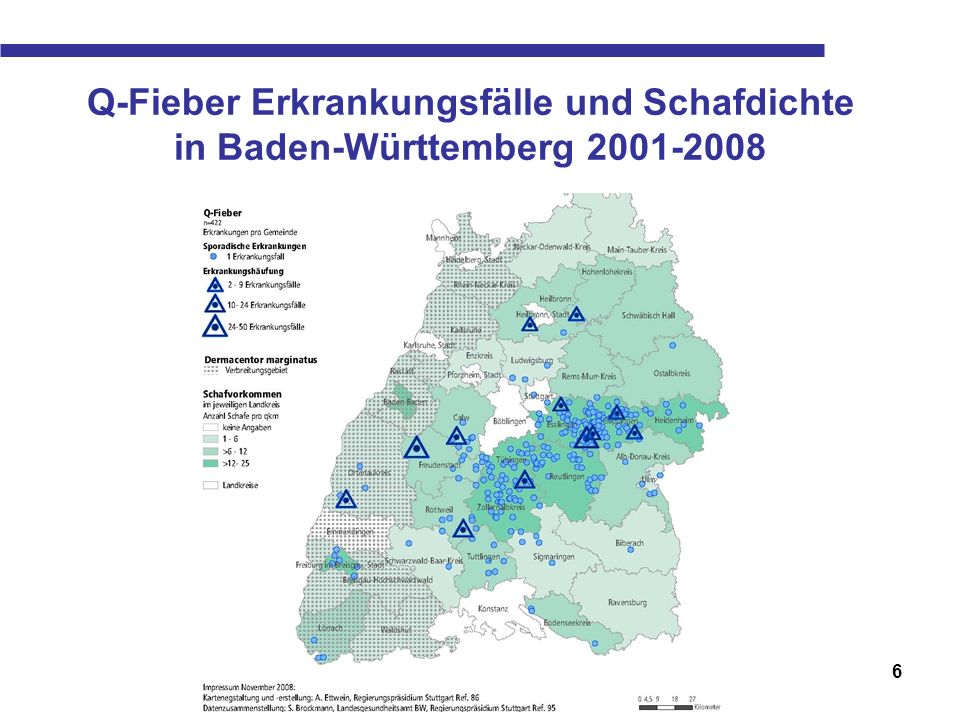 Q-Fieber Erkrankungsfälle und Schafdichte in Baden-Württemberg