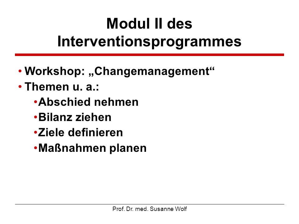 Modul II des Interventionsprogrammes