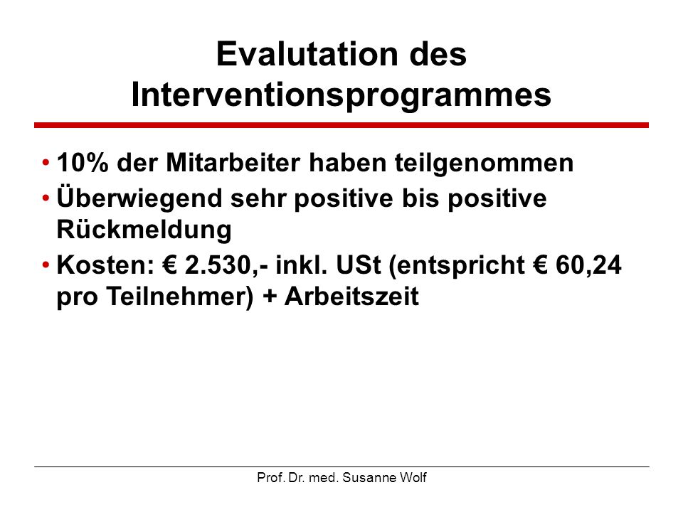 Evalutation des Interventionsprogrammes