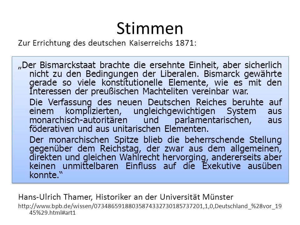 Stimmen Zur Errichtung des deutschen Kaiserreichs 1871:
