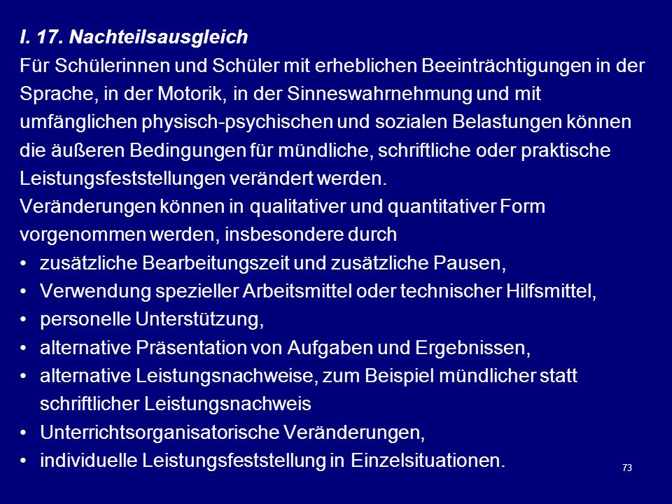 I. 17. Nachteilsausgleich Für Schülerinnen und Schüler mit erheblichen Beeinträchtigungen in der.