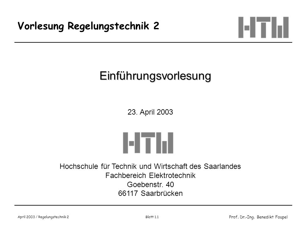 Vorlesung Regelungstechnik 2