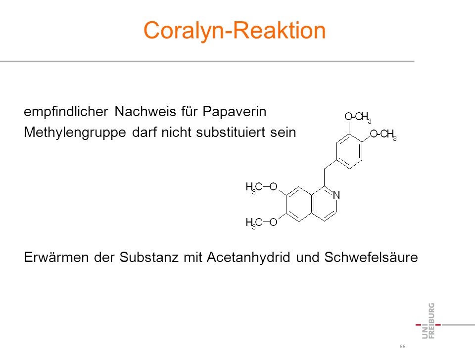 Coralyn-Reaktion empfindlicher Nachweis für Papaverin